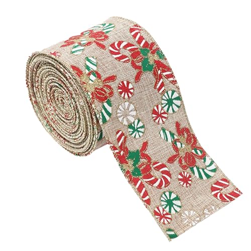 Christmas Candy Ribbon, Glitter Ribbon Vivid Christmas Ribbon, Cartoon Burlap Ribbon Festive Design, Holiday Ribbon For Crafts For Wreaths Canes Present Wrapping von DNCG