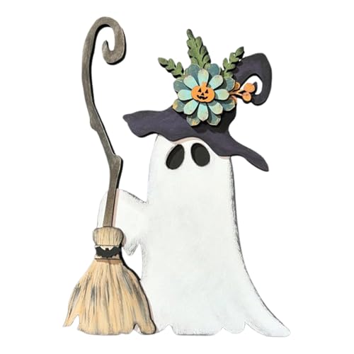 Cute Ghost Decor, Halloween Ghost Witch Wooden Table Sign, Halloween Holding A Broom, Halloween Decorations Ghost, Tiered Tray Decor Table Sign Halloween Ornaments for Party Home von DNCG