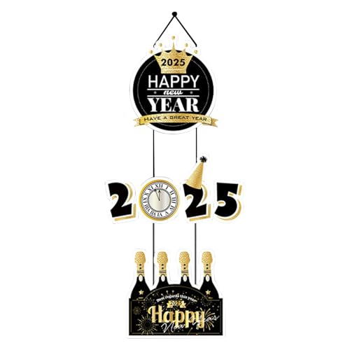 Happy New Year Wall Sign, 2025 Gold Black New Year Welcome Sign, New Years Decorations 2025, Lunar New Year Ornaments, Year Of The Snake Happy New Year Porch Sign von DNCG