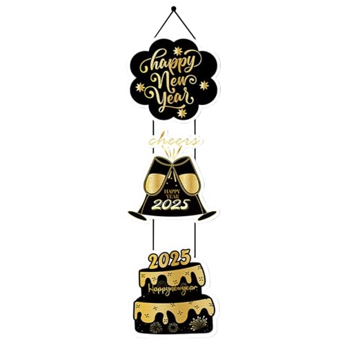 Happy New Year Wall Sign, 2025 Gold Black New Year Welcome Sign, New Years Decorations 2025, Lunar New Year Ornaments, Year Of The Snake Happy New Year Porch Sign von DNCG