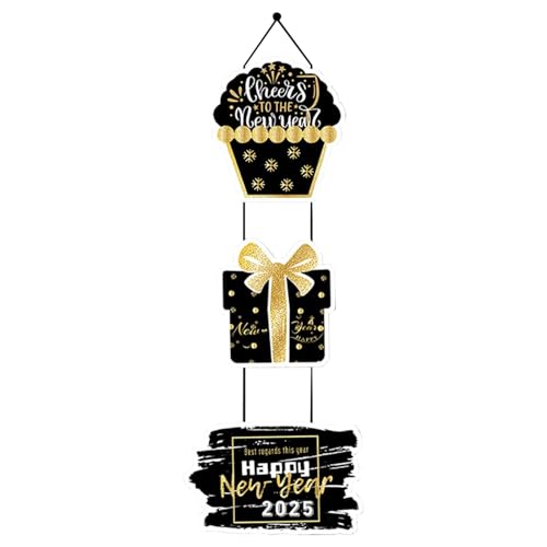 Happy New Year Wall Sign, 2025 Gold Black New Year Welcome Sign, New Years Decorations 2025, Lunar New Year Ornaments, Year Of The Snake Happy New Year Porch Sign von DNCG