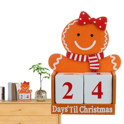 Weihnachtskalenderblöcke aus Holz, Weihnachts-Countdown-Kalender mit Lebkuchenmann - Weihnachts-Countdown-Kalender mit Schreibtisch-Mann 2024 | Dec von DNCG