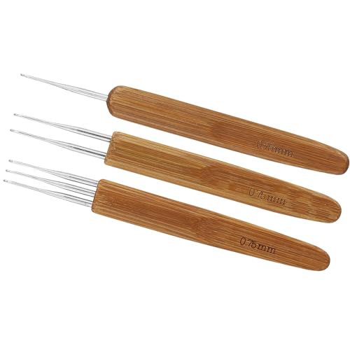 3-teiliges Häkelnadel-Set, Dreadlock-Haken für Haare, Dreadlock-Nadeln, für Braid Craft Häkelnadeln aus Bambus, 0,75 mm (1 Haken + 2 Haken + 3 Haken) von DNDGDLUA