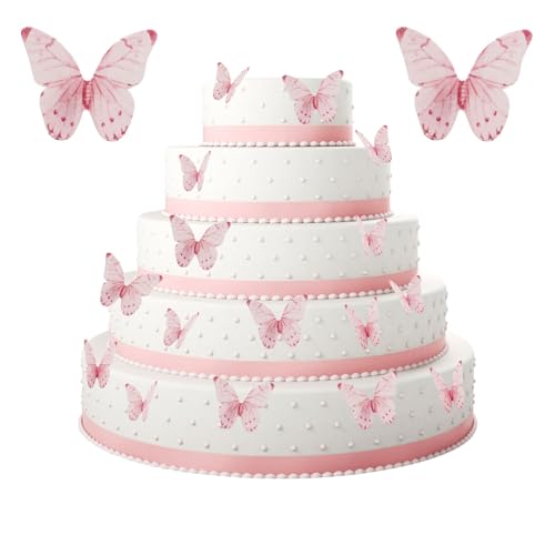 Essbare Schmetterlinge Cupcake Topper, Cupcake Topper,40 Stück Tortendeko Schmetterling Essbar,Rosa Schmetterling Torten Deko Essbare,Esspapier Schmetterlinge Kuchen Deko für Geburtstag,Party,Hochzeit von DNDGDLUA