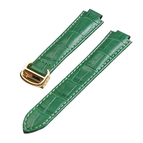 DNDJJM Ersatz kompatibel mit Cartier Blue Balloon Lederbändern mit Faltschließe, Herren- und Damen-Rindslederbändern 14 mm, 16 mm, 18 mm und 20 mm(Green Gold Buckle,14x8mm) von DNDJJM