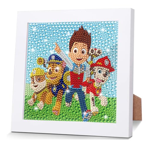 Paaw Dog Paatrol Diamond Painting Kinder Mit Holzrahmen,5D DIY Set Full Pferd Mosaikherstellung Diamant Painting Bilder Mädchen und Jungen Arts Craft für Geschenk Home Room Wanddekoration 18x18 cm von DNDTDSJ