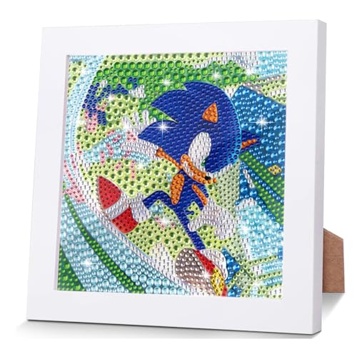 Sonicc The Heedgehog Diamond Painting Kinder Mit Holzrahmen,5D DIY Set Full Pferd Mosaikherstellung Diamant Painting Bilder Mädchen und Jungen Arts Craft für Geschenk Home Room Wanddekoration 18x18 cm von DNDTDSJ