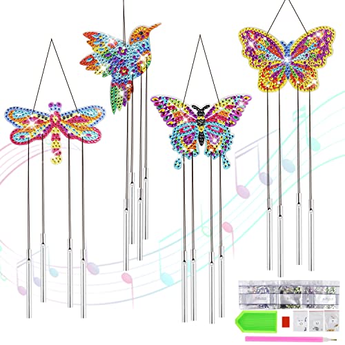 Diamond Painting 5D Windspiele Doppelseitige Diamant Malerei Sonnenfänger 4tlg Schmetterling Kolibri Wind Chimes Anhänger Set Bastelset für Fensterdeko Gartendeko Bastelhandwerk von DNGH