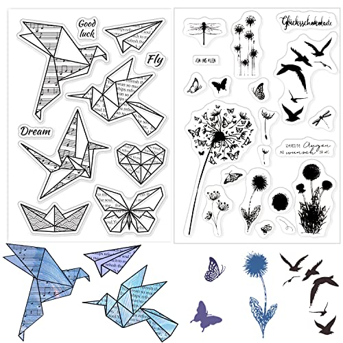 Silikonstempel Clear Stamp Klare Stempel Papier Vogel Vintage Silikon Stamps Herz Schmetterling Pattern für Scrapbooking Prägung Kartenherstellung Fotoalbum Dekoration von DNGH