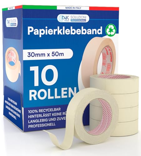 DNK TRADE 10x Malerband 30mm x 50m - Malerkrepp Kreppband - Vielseitiges Klebeband für Malerarbeiten ohne Lösungsmittel - Abklebeband für Professionelles DIY von DNK TRADE