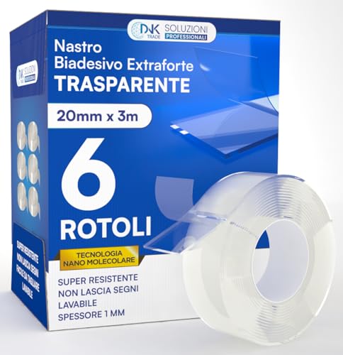 DNK TRADE Doppelseitiges Klebeband, extra stark, Rolle mit 3 Metern, transparentes & waschbares Klebeband, 6 Rollen doppelseitiges Klebeband mit Nano-Mikro-Molekulartechnologie, insgesamt 18 Meter von DNK TRADE