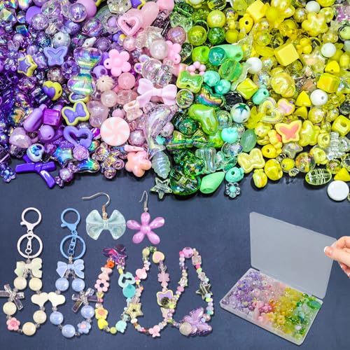 150–220 Stück niedliche Perlen für die Herstellung von Armbändern, sortierte Acryl-Kawaii-Perlen, Blume, Schmetterling, Stern, Herzperlen – Anhänger für Schmuck, Armbänder, Halsketten, Handy-Anhänger von DNLEGULI