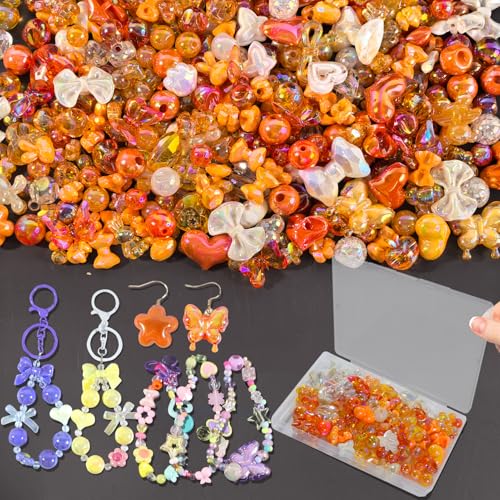 150–220 Stück niedliche Perlen für die Herstellung von Armbändern, sortierte Acryl-Kawaii-Perlen, Blume, Schmetterling, Stern, Herzperlen – Anhänger für Schmuck, Armbänder, Halsketten, Handy-Anhänger von DNLEGULI