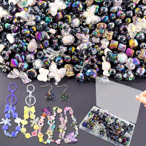 150–220 Stück niedliche Perlen für die Herstellung von Armbändern, sortierte Acryl-Kawaii-Perlen, Blume, Schmetterling, Stern, Herzperlen – Anhänger für Schmuck, Armbänder, Halsketten, Handy-Anhänger von DNLEGULI