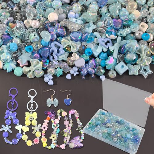 150–220 Stück niedliche Perlen für die Herstellung von Armbändern, sortierte Acryl-Kawaii-Perlen, Blume, Schmetterling, Stern, Herzperlen – Anhänger für Schmuck, Armbänder, Halsketten, Handy-Anhänger von DNLEGULI