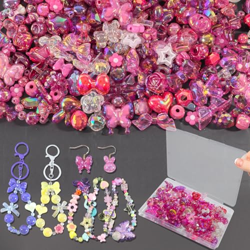 150–220 Stück niedliche Perlen für die Herstellung von Armbändern, sortierte Acryl-Kawaii-Perlen, Blume, Schmetterling, Stern, Herzperlen – Anhänger für Schmuck, Armbänder, Halsketten, Handy-Anhänger von DNLEGULI