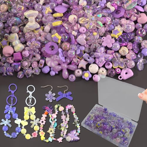 150–220 Stück niedliche Perlen für die Herstellung von Armbändern, sortierte Acryl-Kawaii-Perlen, Blume, Schmetterling, Stern, Herzperlen – Anhänger für Schmuck, Armbänder, Halsketten, Handy-Anhänger von DNLEGULI