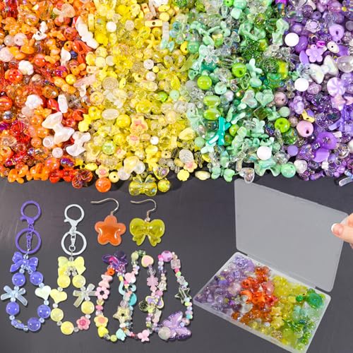 150–220 Stück niedliche Perlen für die Herstellung von Armbändern, sortierte Acryl-Kawaii-Perlen, Blume, Schmetterling, Stern, Herzperlen – Anhänger für Schmuck, Armbänder, Halsketten, Handy-Anhänger von DNLEGULI