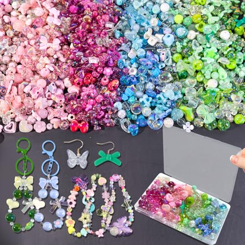 150–220 Stück niedliche Perlen für die Herstellung von Armbändern, sortierte Acryl-Kawaii-Perlen, Blume, Schmetterling, Stern, Herzperlen – Anhänger für Schmuck, Armbänder, Halsketten, Handy-Anhänger von DNLEGULI