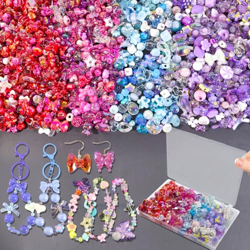 150–220 Stück niedliche Perlen für die Herstellung von Armbändern, sortierte Acryl-Kawaii-Perlen, Blume, Schmetterling, Stern, Herzperlen – Anhänger für Schmuck, Armbänder, Halsketten, Handy-Anhänger von DNLEGULI