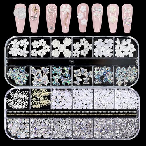 2 Boxen Nail Art Strasssteine für Nägel Kristallen Nagelzubehör Diamanten für Nagelkunst Nagel-Edelsteinen für Frauen 3D Gold Nail Edelsteine Diamanten Nail Art Kit Dekoration DIY Crafting von DNSHAN