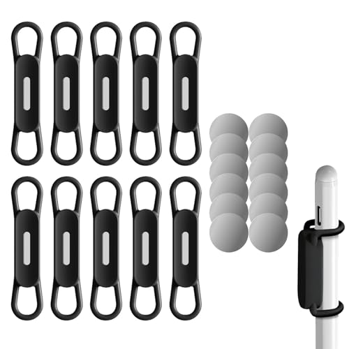 DNSHAN 10-Pack magnetischer Stifthalter, Silikon verstellbarer Stiftschlaufe für Schreibtisch, Kühlschrank, Whiteboards, Stiftring Büro Laptop Klemmmappe Klemmbrett(schwarz) von DNSHAN