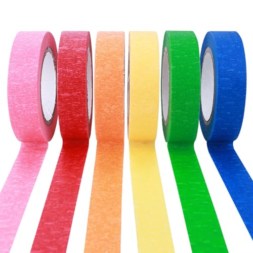 DNSHAN 6 Rollen Klebeband Masking Tape Farbiges Klebeband Abdeckband-Set Kreppband Malerkrepp Bunt für Wandbilder, Kunst, Handwerk und Beschriftung 12M von DNSHAN