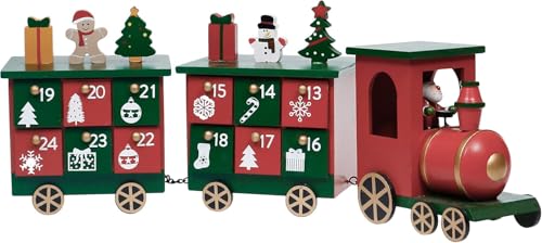 Weihnachtszug Kalender Holz Mini Zug Adventskalender, Advent Countdown Rot-Grün Weihnachtsdeko mit 24 Aufbewahrungskiste, Kinder Geschenk Kindergarten Dekoration von DNT Company