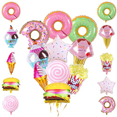 10 Stück Folienballon Donuts Eiscreme Helium Ballons Donut Luftballons Candy Bar Popcorn Folienluftballon Eistüten Kinder Heliumballons Jungen Mädchen Folienballons für Geburtstag Party Deko Geschenk von DNWFZ