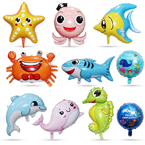 10 Stück Meerestiere Fisch Folienballon 3D Ozean Tiere Helium Ballons Fische folienluftballon Kinder Heliumballons Jungen & Mädchen folienballons für Kinder Geburtstag Party Deko Geschenk Mitgebsel von DNWFZ