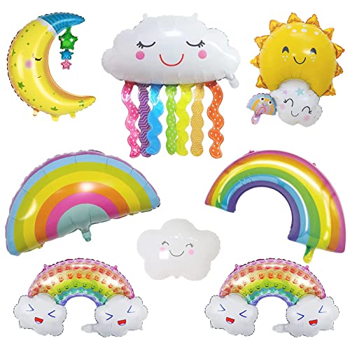 8 Stück Folienballon Regenbogen Wolken Ballon Helium Ballons Folie Luftballons Wolke Folienluftballon Quaste Kinder Heliumballons Jungen Mädchen Folienballons für Geburtstag Party Deko Geschenk von DNWFZ