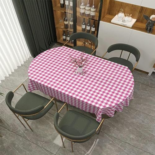 DOCOXI 160/180/200 cm PVC-Tischdecke abwischbare PVC-Tischdecke ovaler Tisch für ovalen Tisch Esstisch im Freien zu Hause (rosa kleines Gitter 138 x 200 cm) von DOCOXI