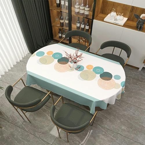 DOCOXI 160/180/200 cm PVC-Tischdecke abwischbare PVC-Tischdecke ovaler Tisch für ovalen Tisch für den Außenbereich für den Esstisch zu Hause (Blauer Kreis 100 x 161 cm) von DOCOXI