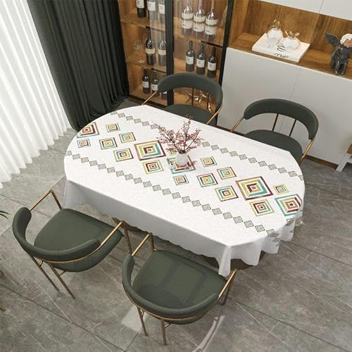 DOCOXI 160/180/200 cm PVC-Tischdecke abwischbare PVC-Tischdecke ovaler Tisch für ovalen Tisch für den Außenbereich für den Esstisch zu Hause (Gitter 138 x 180 cm) von DOCOXI