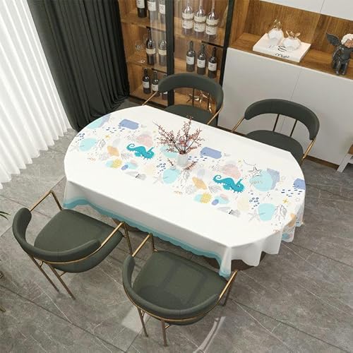 DOCOXI 160/180/200 cm PVC-Tischdecke abwischbare PVC-Tischdecke ovaler Tisch für ovalen Tisch für den Außenbereich für den Esstisch zu Hause (Ozean 138 x 180 cm) von DOCOXI