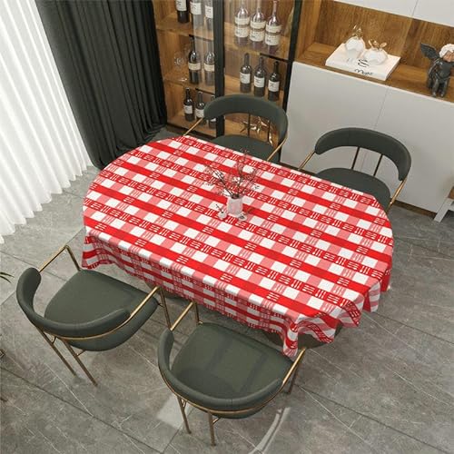 DOCOXI 160/180/200 cm PVC-Tischdecke abwischbare PVC-Tischdecke ovaler Tisch für ovalen Tisch für den Außenbereich für den Esstisch zu Hause (rotes Gitter 100 x 161 cm) von DOCOXI