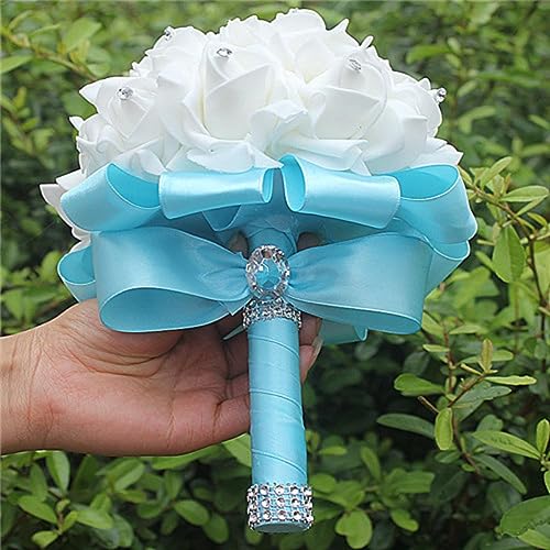 DOCOXI Pe Rose Brautjungfer Hochzeit Schaumblumen Brautstrauß Band Fake De Noiva-Wit D (Babyblau Oen Size) von DOCOXI