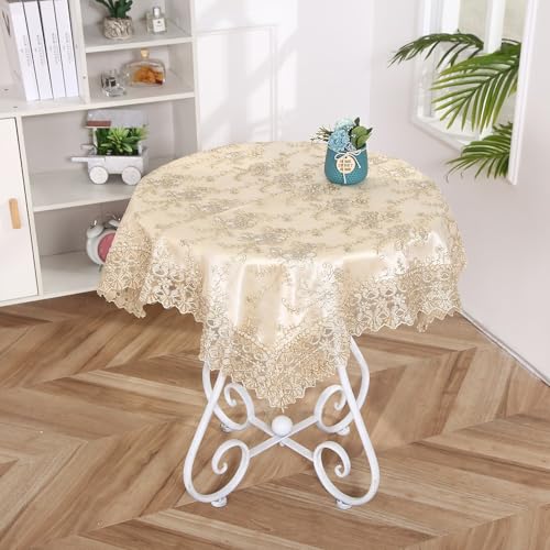 Edle Tischdecke aus Spitze mit Stickerei Tischdecke aus Polyester mit Quasten für Hochzeiten Bankette Geburtstage Partys Zuhause Küchendekoration für Esstisch Gartentisch Couchtisch von DOCOXI