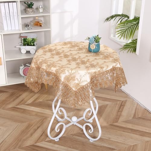 Elegante Tischdecke aus Stickereispitze Polyester-Tischdecke mit Quasten für Hochzeiten Bankette Geburtstage Partys Zuhause Küchendekoration für Esstisch Gartentisch Couchtisch Champagner von DOCOXI