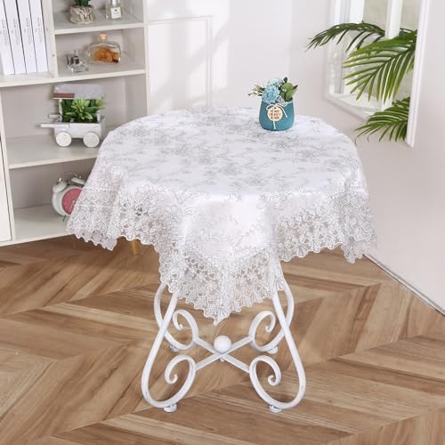 Elegante Tischdecke aus bestickter Spitze Polyester-Tischdecke mit Quasten für Hochzeiten Bankette Geburtstage Partys Zuhause Küchendekoration für Esstisch Gartentisch Couchtisch Champagner von DOCOXI