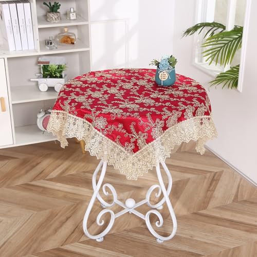 Elegante Tischdecke aus bestickter Spitze Polyester-Tischdecke mit Quasten für Hochzeiten Bankette Geburtstage Partys Zuhause Küchendekoration für Esstisch Gartentisch Couchtisch Champagner von DOCOXI