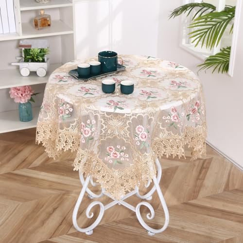 Elegante Tischdecke mit Spitzenstickerei im Vintage-Stil Polyester-Tischdecke mit Quasten für Hochzeiten Bankette Geburtstage Partys Zuhause Küchendekoration für Esstisch Gartentisch von DOCOXI