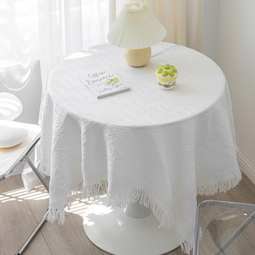 Tischdecke Rund Rechteckig Baumwollleinen Tischdecke mit Pompom Abwaschbare Tischdecke für Hochzeit Bankett Geburtstag Partydekoration für Esszimmer Esstisch Gartentisch Waffel Dunkel von DOCOXI