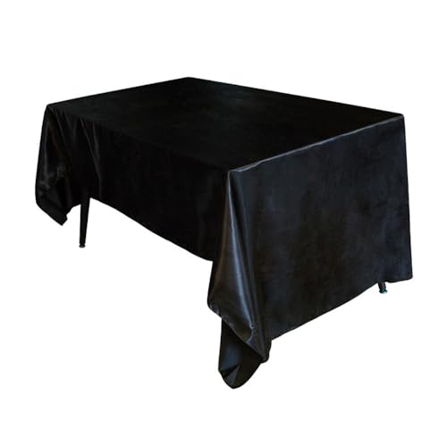 Tischdecke Satin Tischdecke Wasserabweisend Tischtuch Tischwäsche Fleckschutz Abwaschbar Schmutzabweisend für Hochzeit Bankett Feiertage Geburtstag Party Dekoration 145cm x 300cm Marine (Schwarz 145cm von DOCOXI