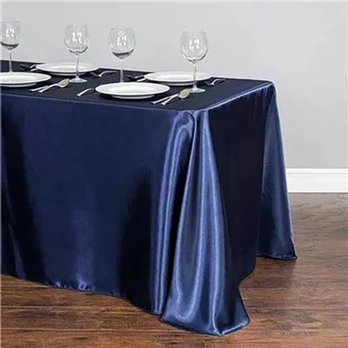 Tischdecke Uni Satin Tischdecke Wasserabweisend Tischtuch Tischwäsche Fleckschutz Abwaschbar Schmutzabweisend für Hochzeit Bankett Geburtstag Party Deko Silber 145x220cm (Marineblau 145x145cm) von DOCOXI