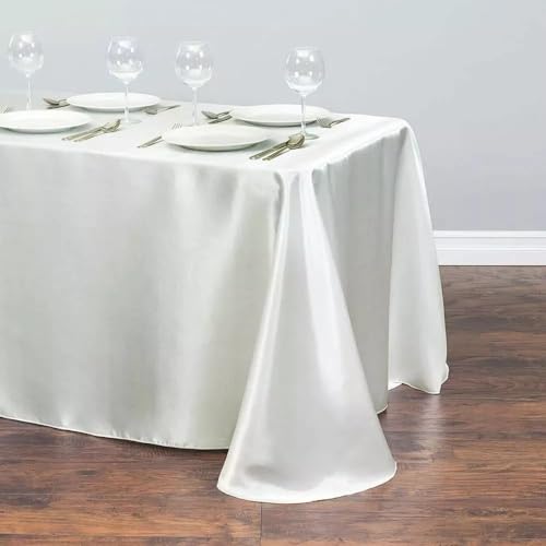 Tischdecke Uni Satin Tischdecke Wasserabweisend Tischtuch Tischwäsche Fleckschutz Abwaschbar Schmutzabweisend für Hochzeit Bankett Geburtstag Party Deko Silber 145x220cm (Milchweiß 145x145cm) von DOCOXI