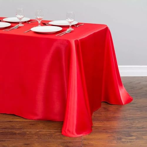 Tischdecke Uni Satin Tischdecke Wasserabweisend Tischtuch Tischwäsche Fleckschutz Abwaschbar Schmutzabweisend für Hochzeit Bankett Geburtstag Party Deko Silber 145x220cm (Rot 145x240cm) von DOCOXI