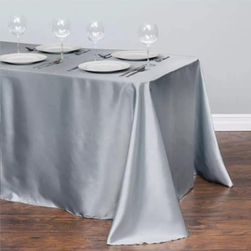 Tischdecke Uni Satin Tischdecke Wasserabweisend Tischtuch Tischwäsche Fleckschutz Abwaschbar Schmutzabweisend für Hochzeit Bankett Geburtstag Party Deko Silber 145x220cm (Silber 145x335cm) von DOCOXI