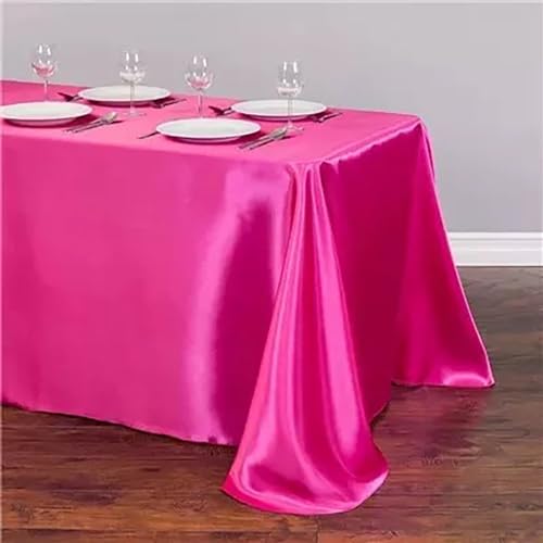 Tischdecke Uni Satin Tischdecke Wasserabweisend Tischtuch Tischwäsche Fleckschutz Abwaschbar Schmutzabweisend für Hochzeit Bankett Geburtstag Party Dekoration Silber 145x220cm (Rosa Rot) von DOCOXI