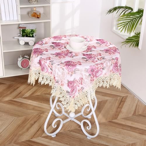 Tischdecke aus Spitze im Vintage-Stil mit Blumenmuster Polyester-Tischdecke mit Quasten für Hochzeiten Bankette Geburtstage Partys Zuhause Küchendekoration für Esstisch Gartentisch Lila 80 von DOCOXI